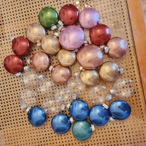 Colorful Plastic Glitter & Clear Flat Circular Christmas Ornaments Set of 30
